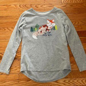 Long-sleeve graphic fox sequin t-shirt